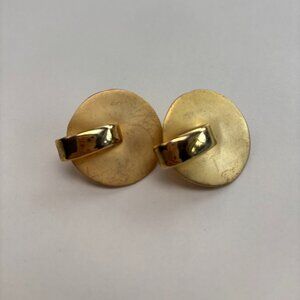 Vintage Brushed Gold Tone Disc Clip On Earrings